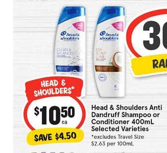 IGA Head & shoulders anti dandruff shampoo or conditioner offer
