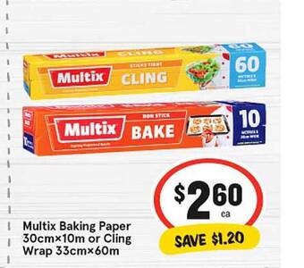 IGA Multix baking paper 30cmx10m or cling wrap 33cmx60m offer