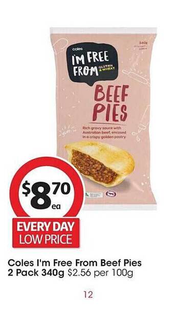 Coles Coles i'm free from beef pies 2 pack offer