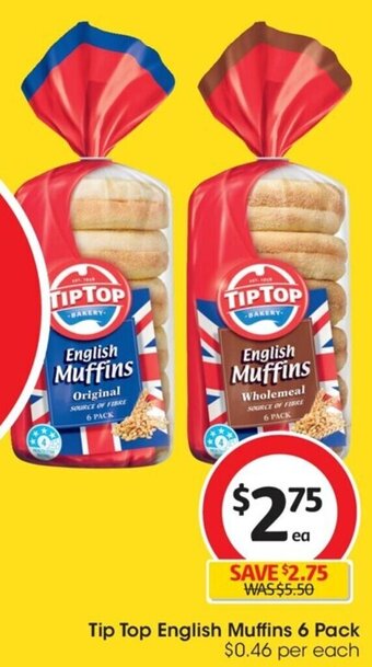 Coles Tip Top English Muffins 6 Pack offer