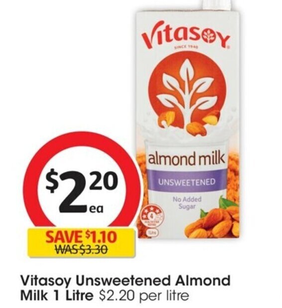 Vitasoy Unsweetened Almond Milk 1 Litre offer at Coles