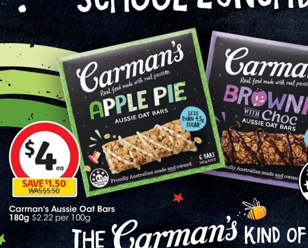 Carman's Aussie Oat bars offer at Coles