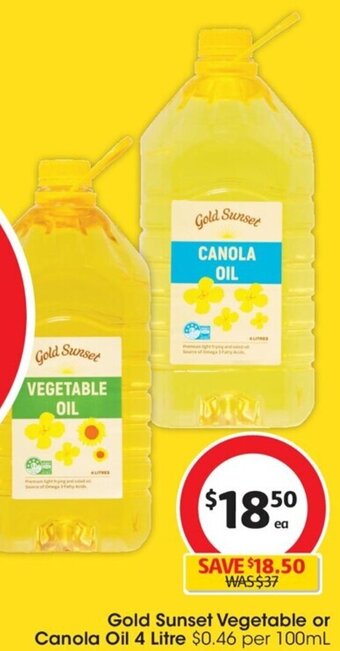 Coles Gold Sunset Vegetable or Canola Oil 4 Litre offer