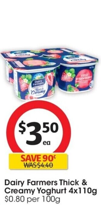 Coles Dairy Farmers Thick & Creamy Yoghurt 4x110g offer