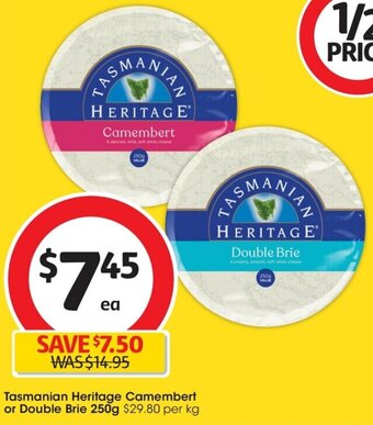 Coles Tasmanian Heritage Camembert or Double Brie 250g offer