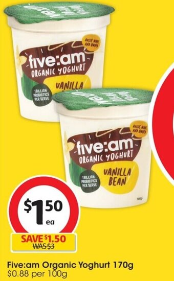 Coles Five:am Organic Yoghurt 170g offer