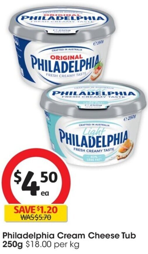 Philadelphia Cream Cheese Tub 250g offer at Coles