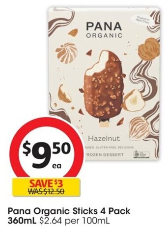 Coles Pana Organic Sticks 4 Pack 360ml offer