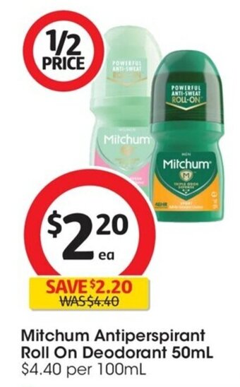 Coles Mitchum Antiperspirant Roll On Deodorant 50mL offer