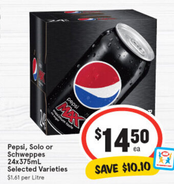 IGA Pepsi, Solo or Schweppes 24x375ml offer