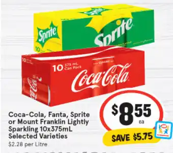 IGA Coca-Cola, Fanta, Sprite or Mount Franklin Lightly Sparkling 10x375ml offer