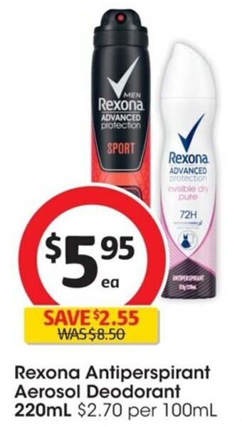 Coles Rexona Antiperspirant Aerosol Deodorant 220mL offer