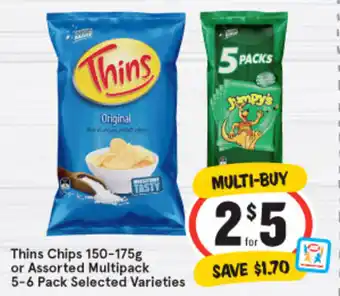 IGA Thins Chips 150-175g or assorted Multipack 5-6 Pack offer