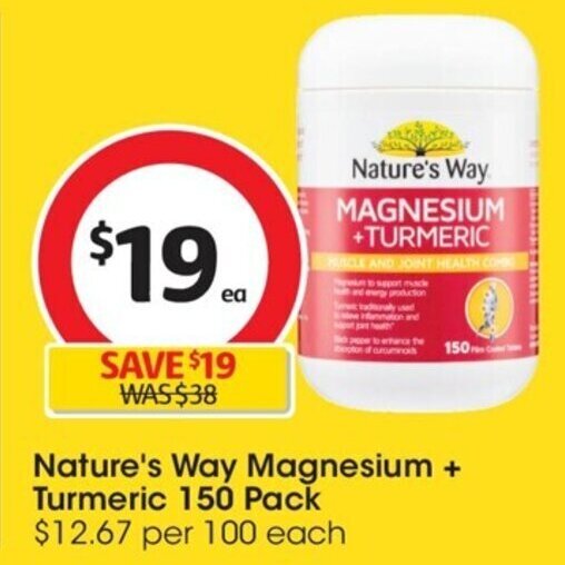 Nature's Way Magnesium Turmeric 150 Pack offer at Coles