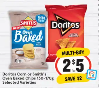 IGA Doritos Corn or Smith's Oven Baked Chips 130-170g offer