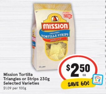 IGA Mission Tortilla Triangles or Strips 230g offer