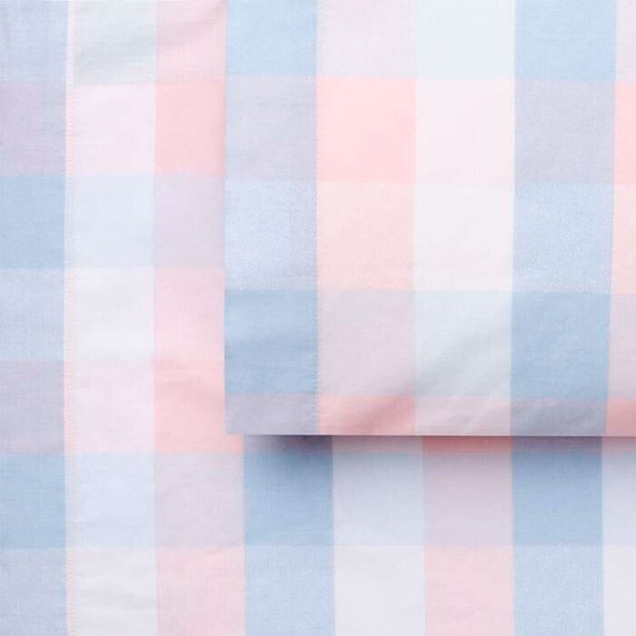 Koo pastel check washed cotton 225 thread count sheet set offer at Spotlight