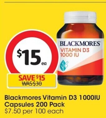 Coles Blackmores Vitamin D3 1000IU Capsules 200 Pack offer