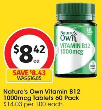Coles Nature's Own Vitamin B12 1000mcg Tablets 60 Pack offer