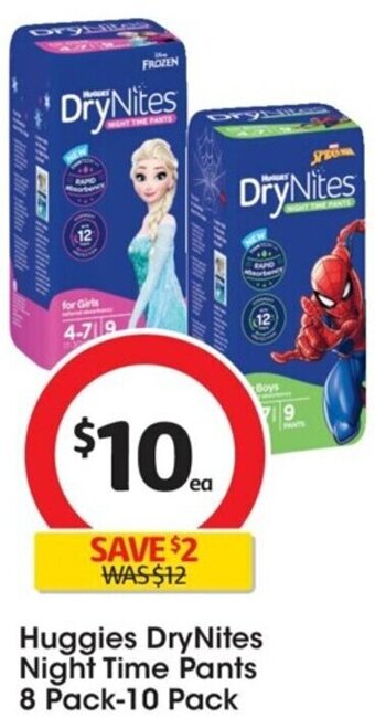 Coles Huggies DryNites Night Time Pants 8 Pack-10 Pack offer