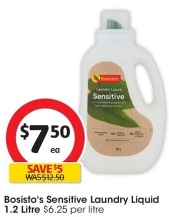 Coles Bosisto's Sensitive Laundry Liquid 1.2 Litre offer