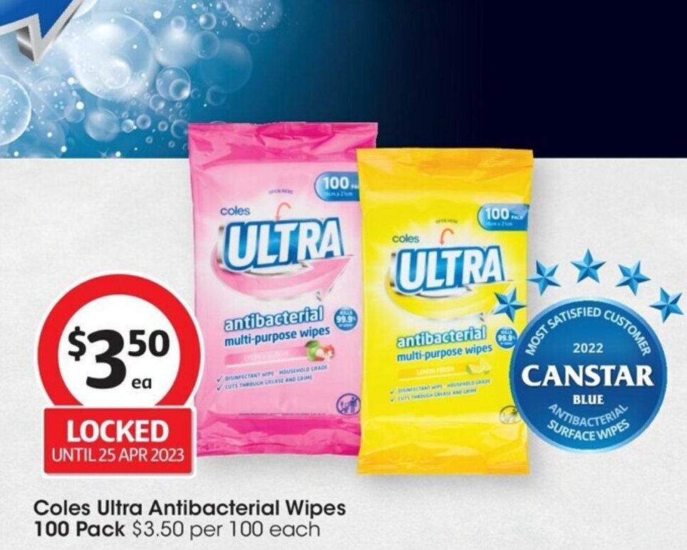 Coles Ultra Antibacterial Wipes 100 Pack offer at Coles