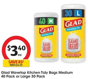 Coles Glad Wavetop Kitchen Tidy Bags Medium 40 Pack or Large 30 Pack offer