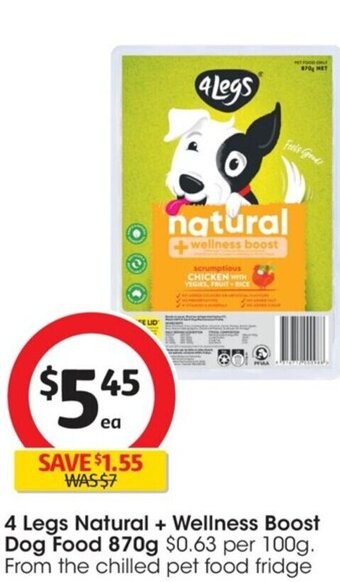 Coles 4 Legs Natural + Wellness Boost Dog Food 870g offer