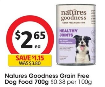 Coles Natures Goodness Grain Free Dog Food 700g offer