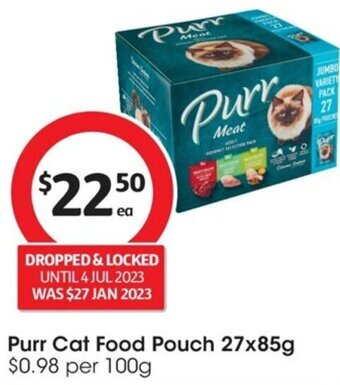 Coles Purr Cat Food Pouch 27x85g offer