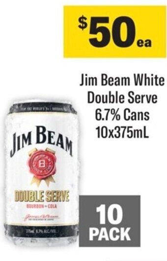 Coles Jim Beam White Double Serve 6.7% Cans 10x375mL offer