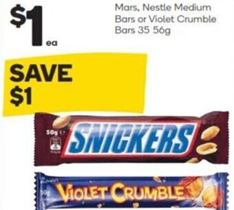 Woolworths Mars, Nestle Medium Bars or Violet Crumble Bars 35 56g offer