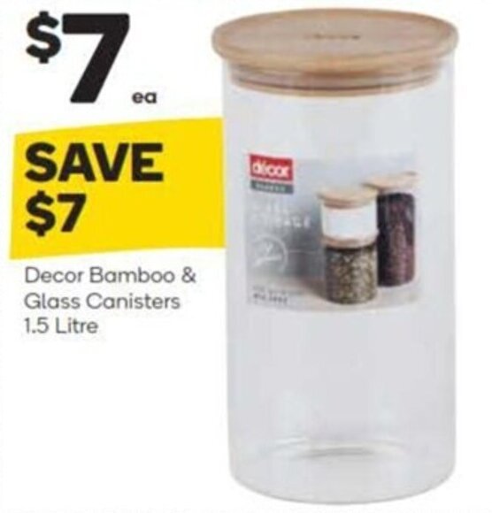 Decor Bamboo & Glass Canisters 1.5 Litre offer at Woolworths