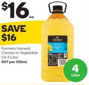 Woolworths Farmers Harvest Canola or Vegetable Oil 4 Litre offer