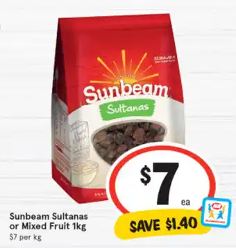IGA Sunbeam Sultanas or Mixed Fruit 1kg offer