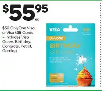 $50 onlyone visa or visa gift cards