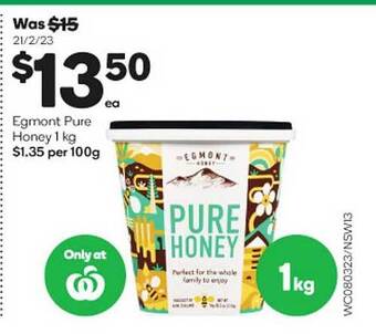 Woolworths Egmont pure honey offer