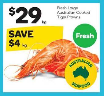 Woolworths Fresh large australian cooked tiger prawns offer