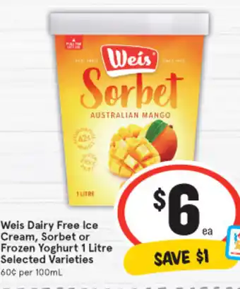 IGA Weis Dairy Free Ica Cream, Sorbet or Frozen Yoghurt 1 Litre offer