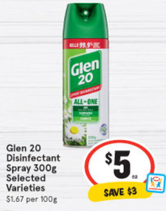 IGA Glen 20 Disinfectant Spray 300g offer
