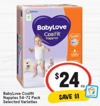 IGA Babylove Cosifit Nappies 54-72 Pack offer