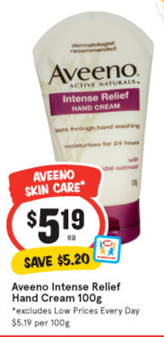 IGA Aveeno Intense Relief Hand Cream 100g offer