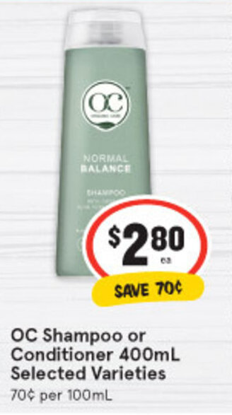 IGA OC Shampoo or Conditioner 400ml offer
