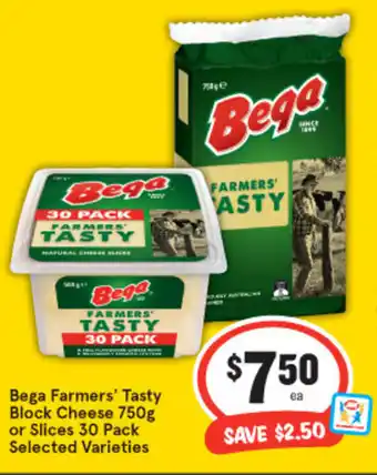 IGA Bega Farmers' Tasty Block Cheese 750g or Slices 30 Pack offer