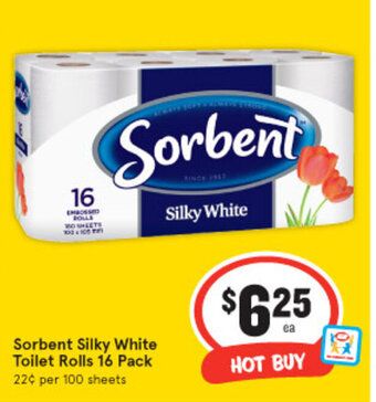 IGA Sorbent Silky White Toilet Rolls 16 Pack offer