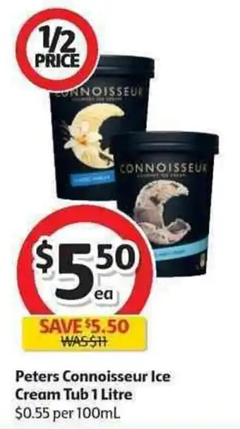 Coles Peters Connoisseur Ice Cream Tub 1L offer