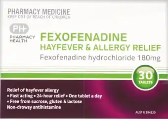 Pharmacy health fexofenadine hayfever & allergy relief 30 tablets