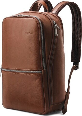 Myer Samsonite classic leather slim backpack in brown offer