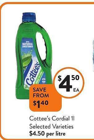 Foodworks Cottee's cordial offer