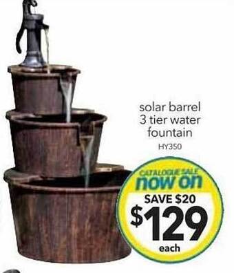 Cheap as Chips Solar barrel 3 tier water fountain offer